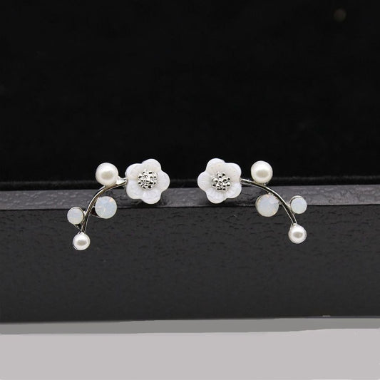 Flower Faux Pearl Shiny Rhinestone Sweet Earrings