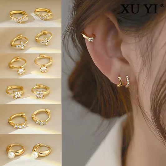 18k Gold Plated Mini Zircon Hoop Earrings Cubic Zirconia Small Piercing Earing Accessories Jewelry