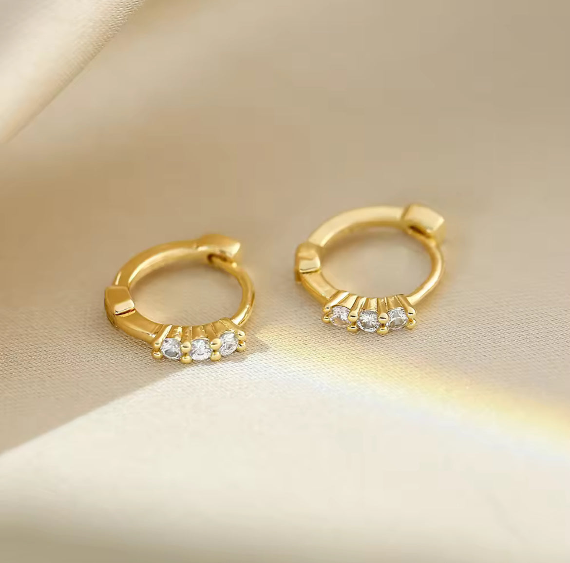 18k Gold Plated Mini Zircon Hoop Earrings Cubic Zirconia Small Piercing Earing Accessories Jewelry