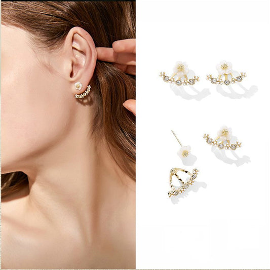 Korean Style Ear Jacket Stud Crystal Earrings (Pair)