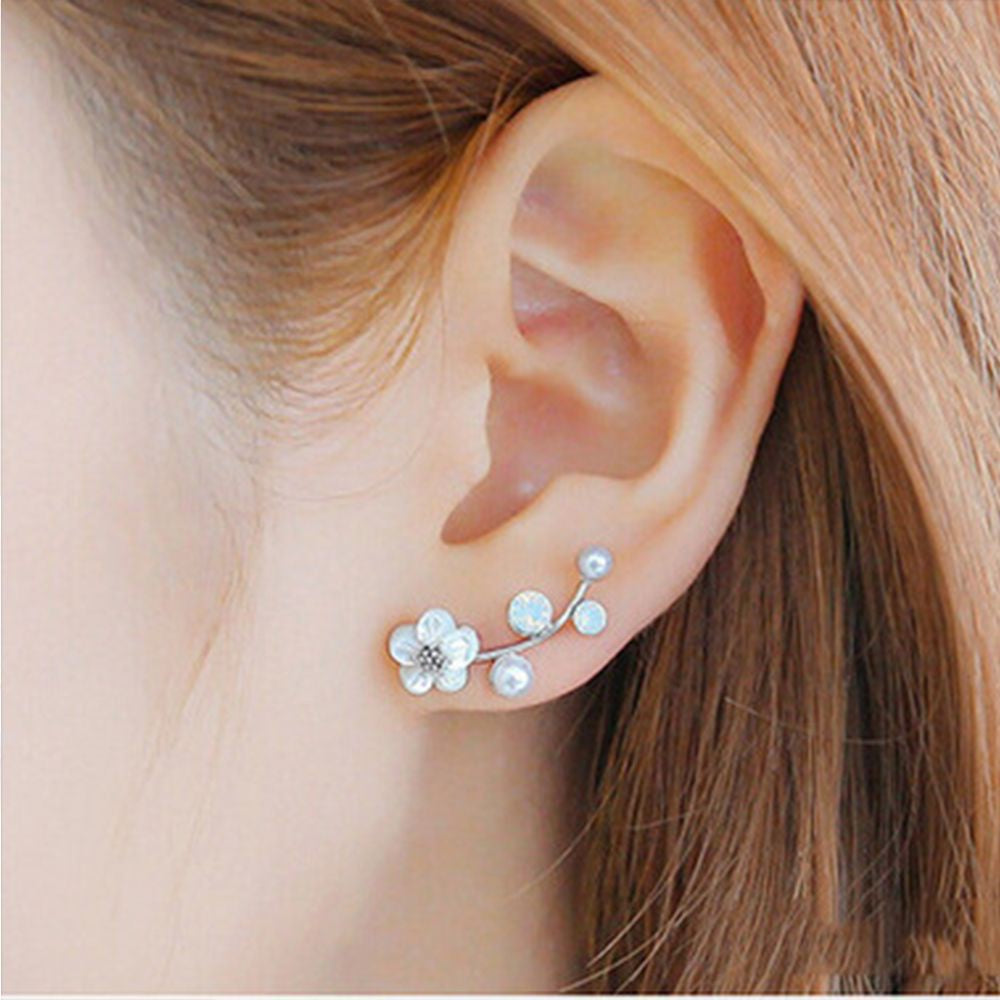 Flower Faux Pearl Shiny Rhinestone Sweet Earrings