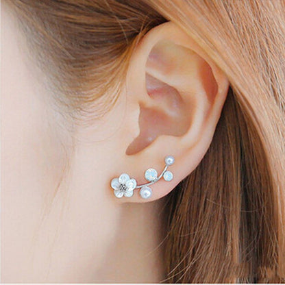 Flower Faux Pearl Shiny Rhinestone Sweet Earrings